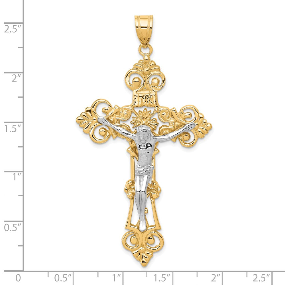 10K Bicolor Inri Fleur De Lis Kruzifix Anhänger