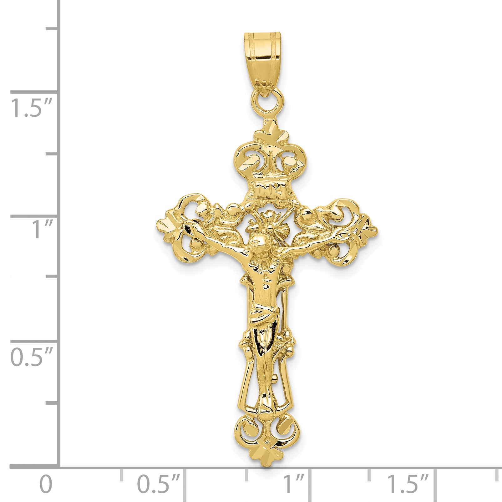 10K Gelbgold Inri Fleur De Lis Kruzifix Anhänger