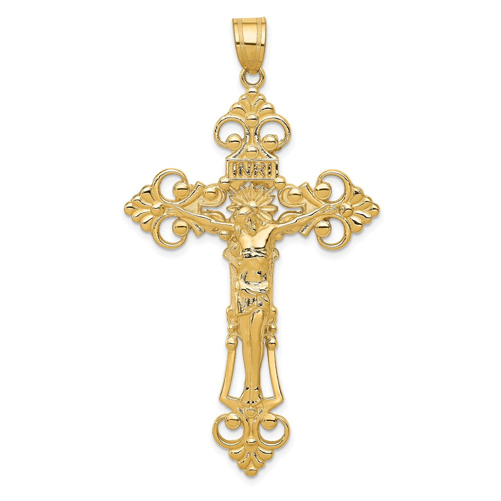 10K Gelbgold Inri Fleur De Lis Kruzifix Anhänger