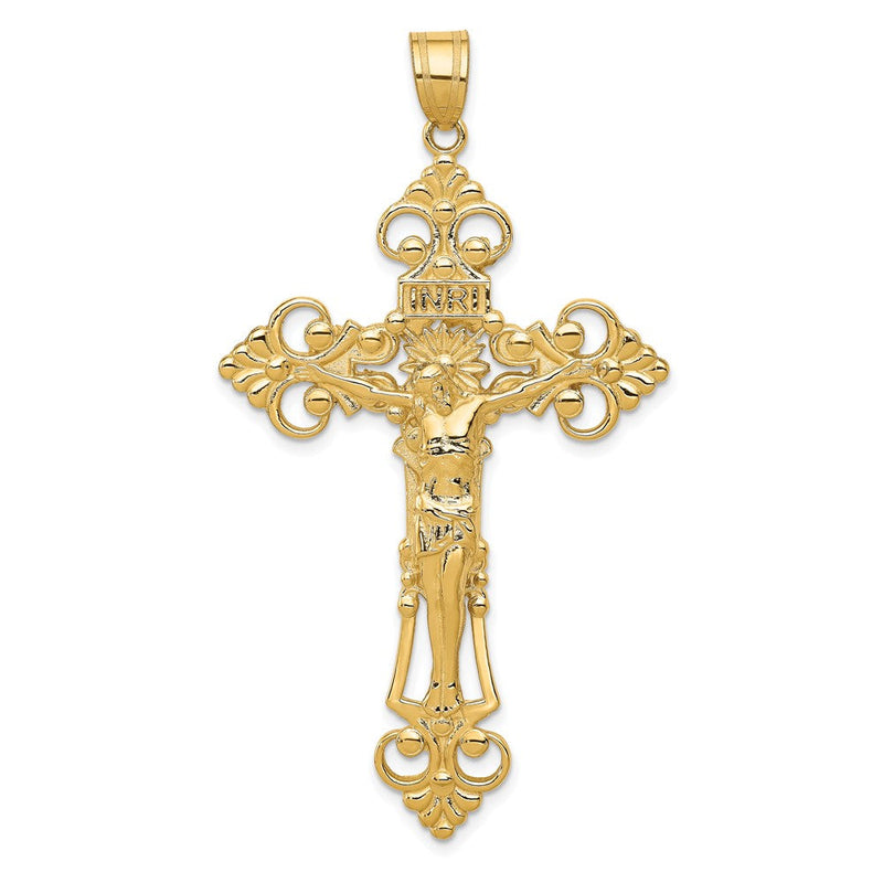 10K Gelbgold Inri Fleur De Lis Kruzifix Anhänger