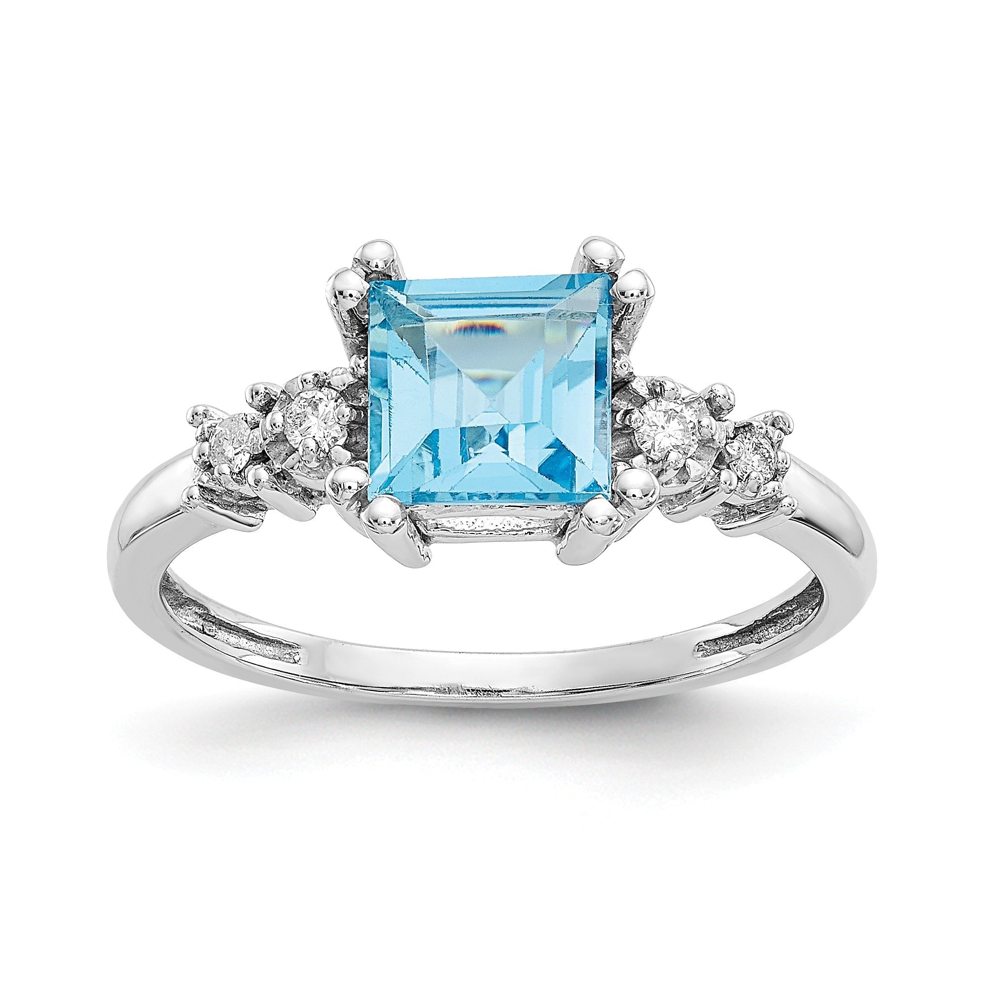 14K Weißgold Diamant und Blautopas Ring