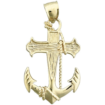 14K Gold Anhänger mit Segeltauseil, Kreuz und Schiffsanker