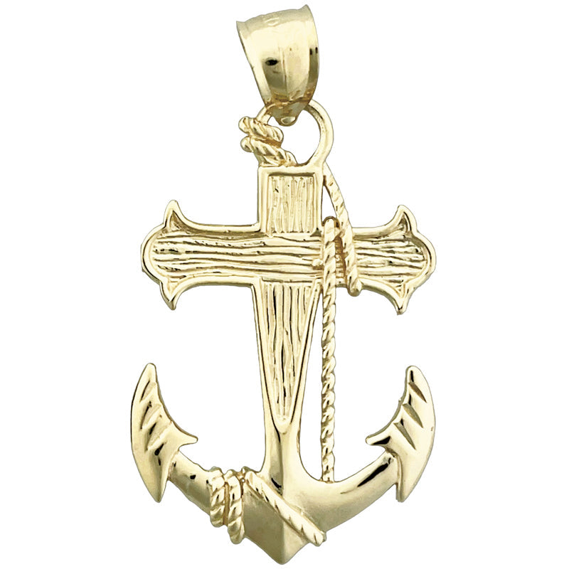 14K Gold Anhänger mit Segeltauseil, Kreuz und Schiffsanker