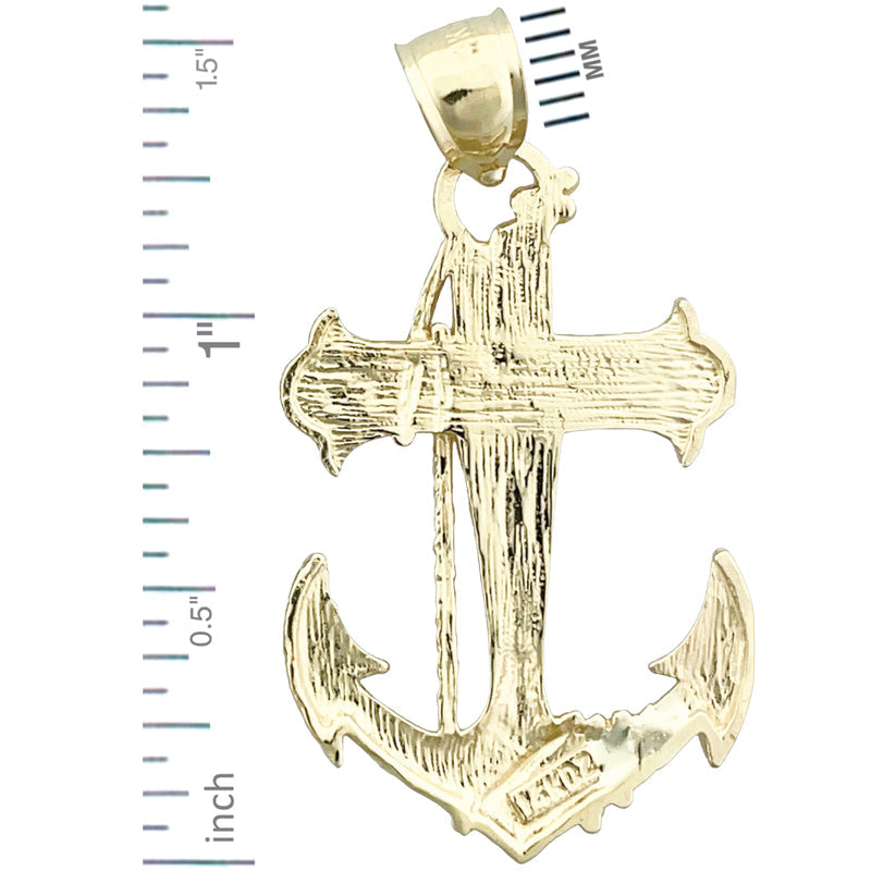 14K Gold Anhänger mit Segeltauseil, Kreuz und Schiffsanker