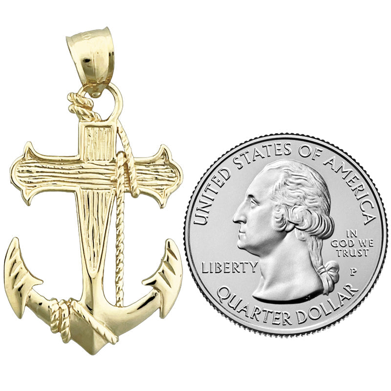 14K Gold Anhänger mit Segeltauseil, Kreuz und Schiffsanker
