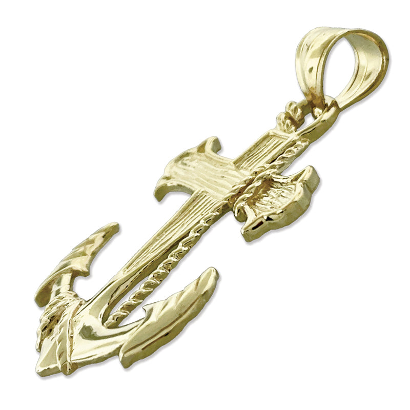 14K Gold Anhänger mit Segeltauseil, Kreuz und Schiffsanker