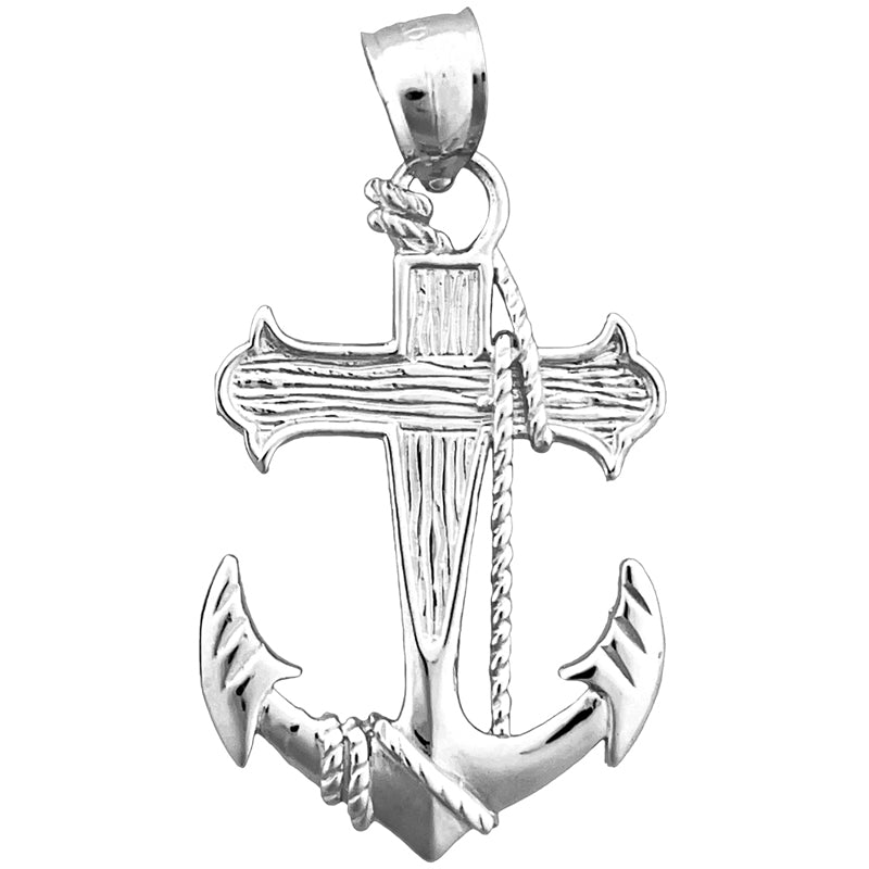 14K Gold Anhänger mit Segeltauseil, Kreuz und Schiffsanker