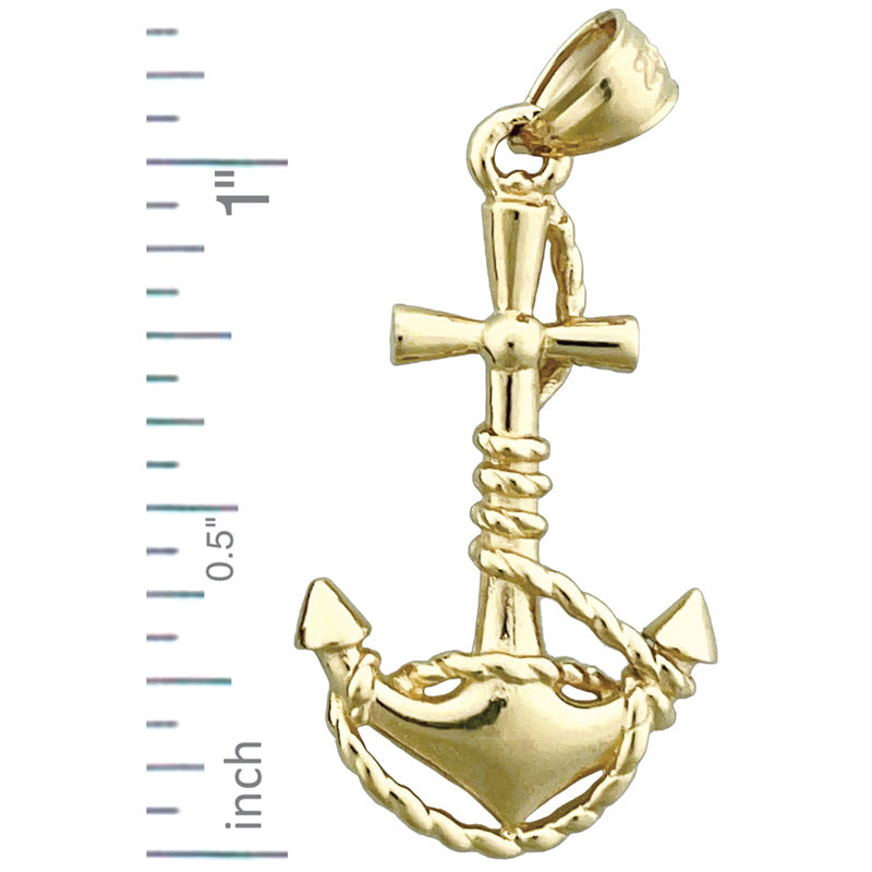 14K Gold 3D Nautikanker mit Seil-Anhänger