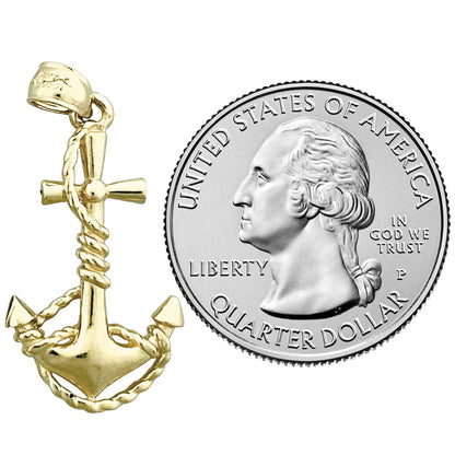 14K Gold 3D Nautikanker mit Seil-Anhänger