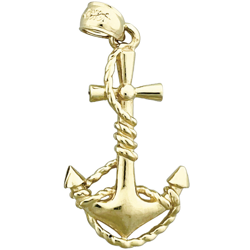 14K Gold 3D Nautikanker mit Seil-Anhänger