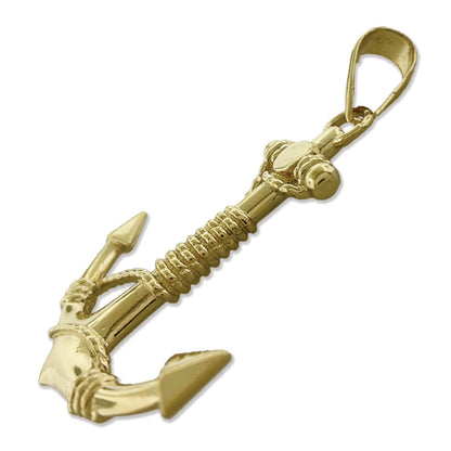 14K Gold 3-D Schiffsanker und Seemannstau-Anhänger