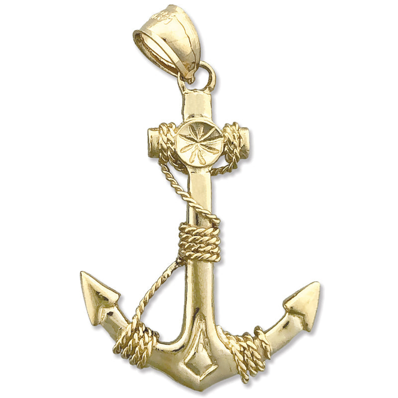 14K Gold 3D-Schiffsanker-Anhänger mit Seilkette-Motiv