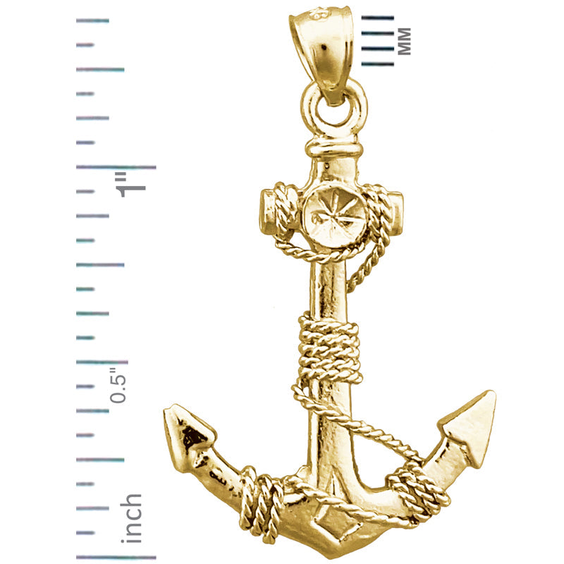 14K Gold 3D-Schiffsanker-Anhänger mit Seilkette-Motiv
