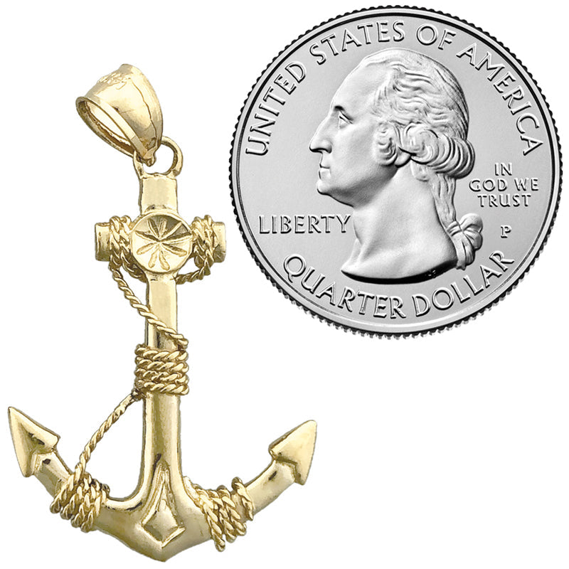 14K Gold 3D-Schiffsanker-Anhänger mit Seilkette-Motiv