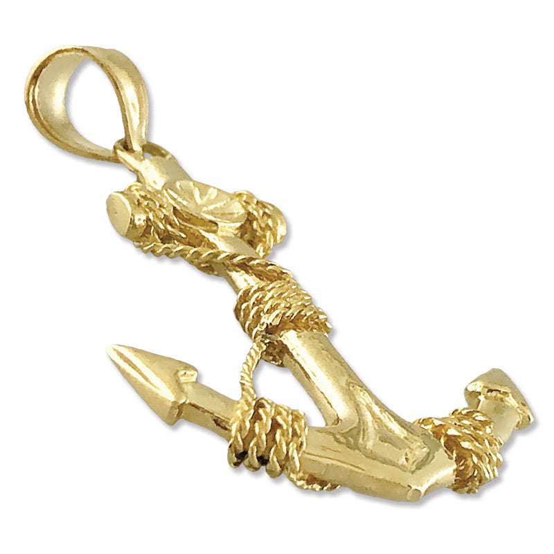 14K Gold 3D-Schiffsanker-Anhänger mit Seilkette-Motiv