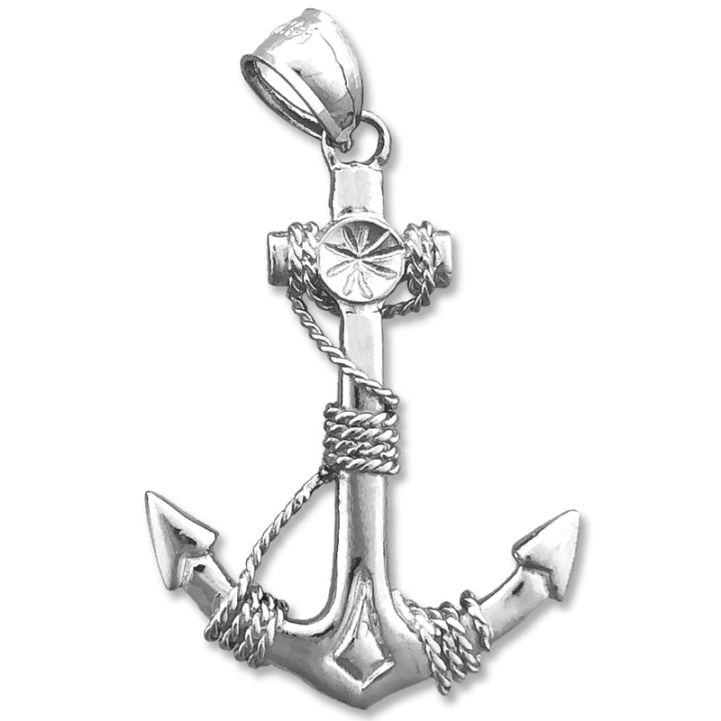14K Gold 3D-Schiffsanker-Anhänger mit Seilkette-Motiv