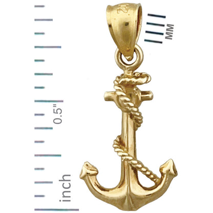14K Gold 3D Schiff-Tau-und-Anker-Charm