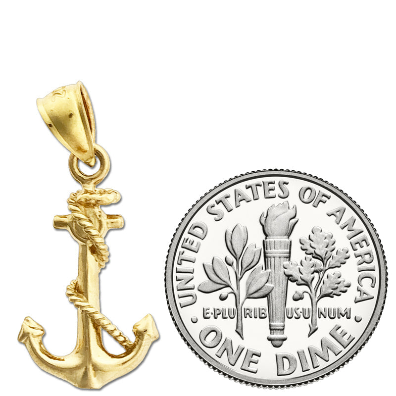 14K Gold 3D Schiff-Tau-und-Anker-Charm