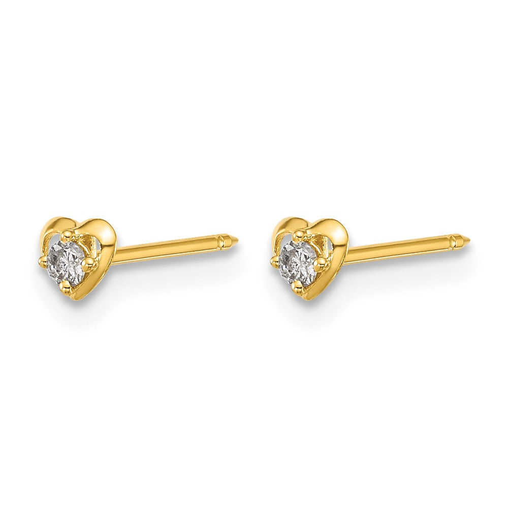 14K Gelbgold Poliert Herz Mit.03ct Diamant Ohrringe