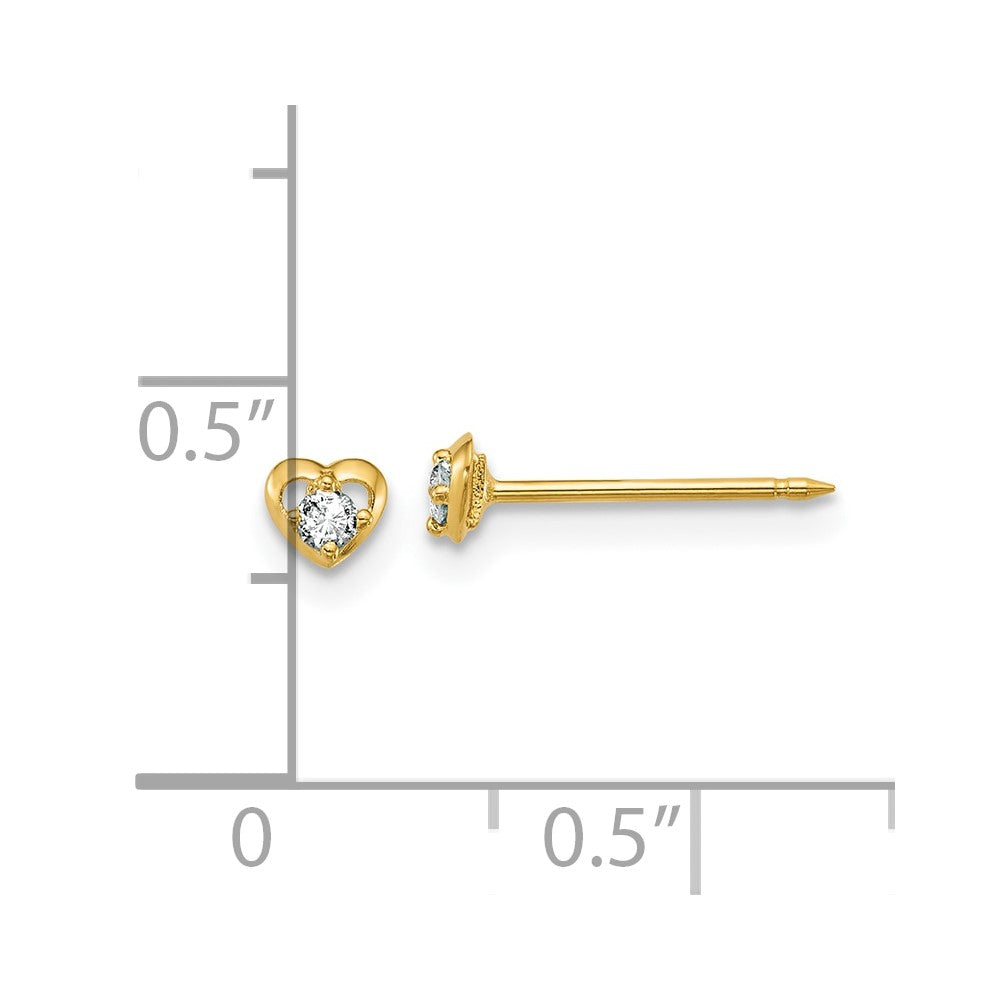 14K Gelbgold Poliert Herz Mit.03ct Diamant Ohrringe