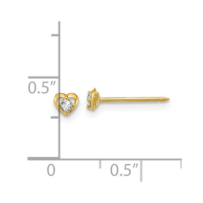 14K Gelbgold Poliert Herz Mit.03ct Diamant Ohrringe
