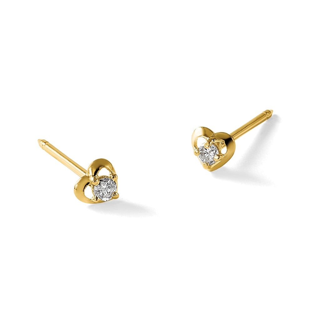 14K Gelbgold Poliert Herz Mit.03ct Diamant Ohrringe