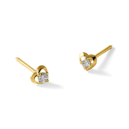 14K Gelbgold Poliert Herz Mit.03ct Diamant Ohrringe
