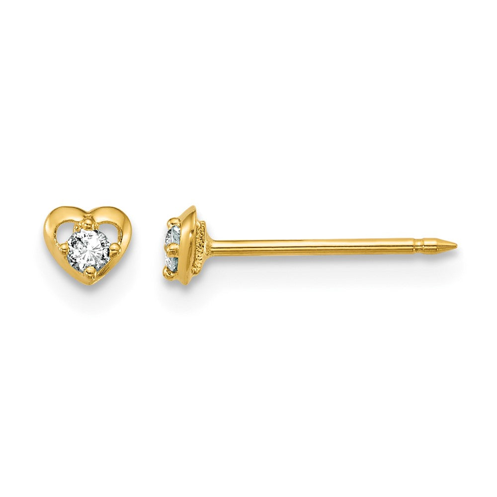 14K Gelbgold Poliert Herz Mit.03ct Diamant Ohrringe