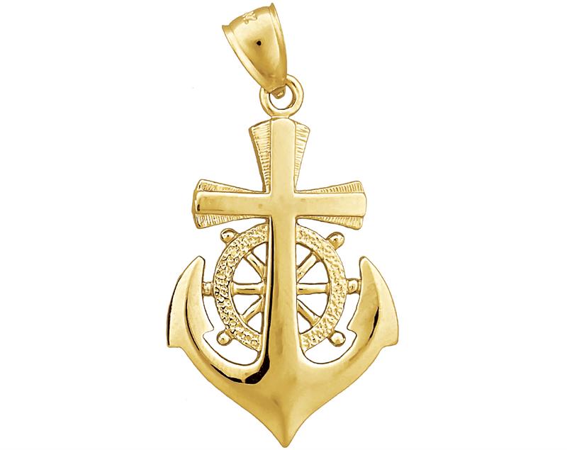 14K Gold Kreuz-, Steuerrad- und Anker-Anhänger