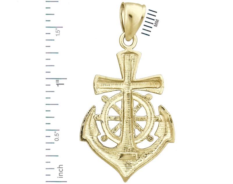 14K Gold Kreuz-, Steuerrad- und Anker-Anhänger