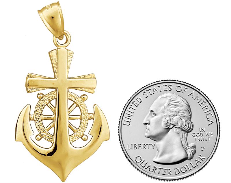 14K Gold Kreuz-, Steuerrad- und Anker-Anhänger