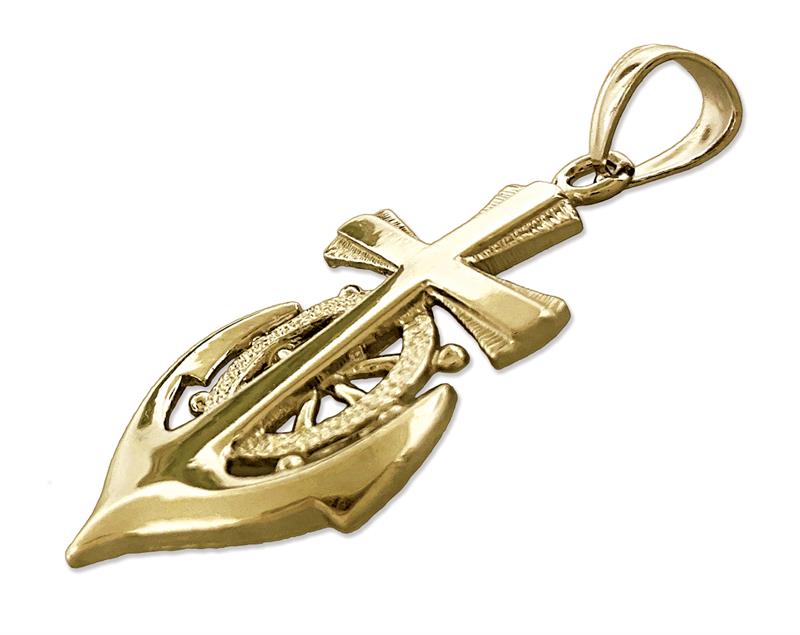 14K Gold Kreuz-, Steuerrad- und Anker-Anhänger