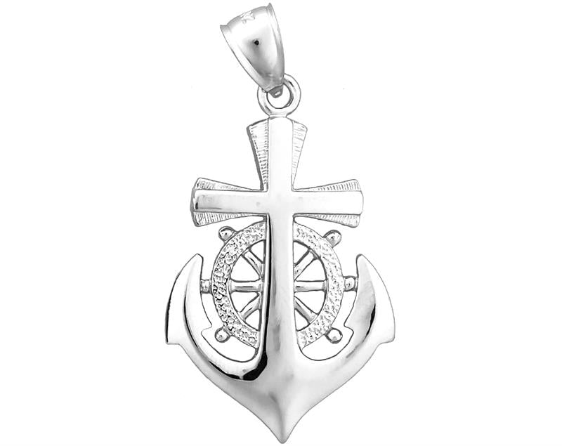 14K Gold Kreuz-, Steuerrad- und Anker-Anhänger