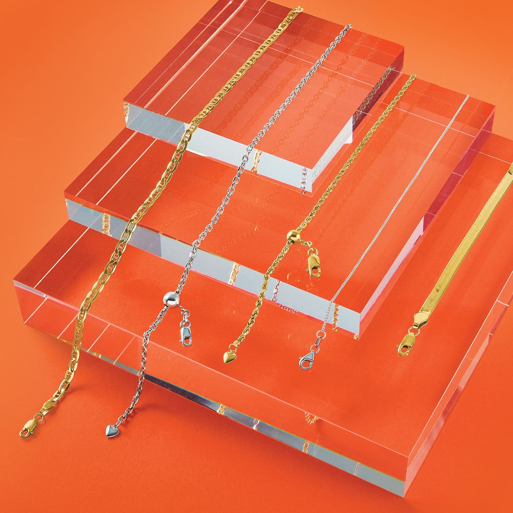 14K Weißgold Verstellbar 2.5mm Halbmassiv Diamantiert Ankerkette Halskette