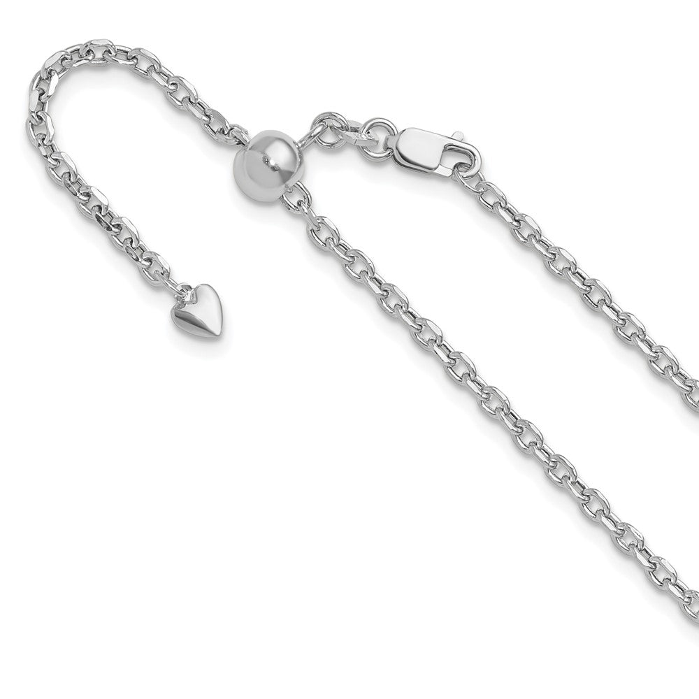 14K Weißgold Verstellbar 2.5mm Halbmassiv Diamantiert Ankerkette Halskette