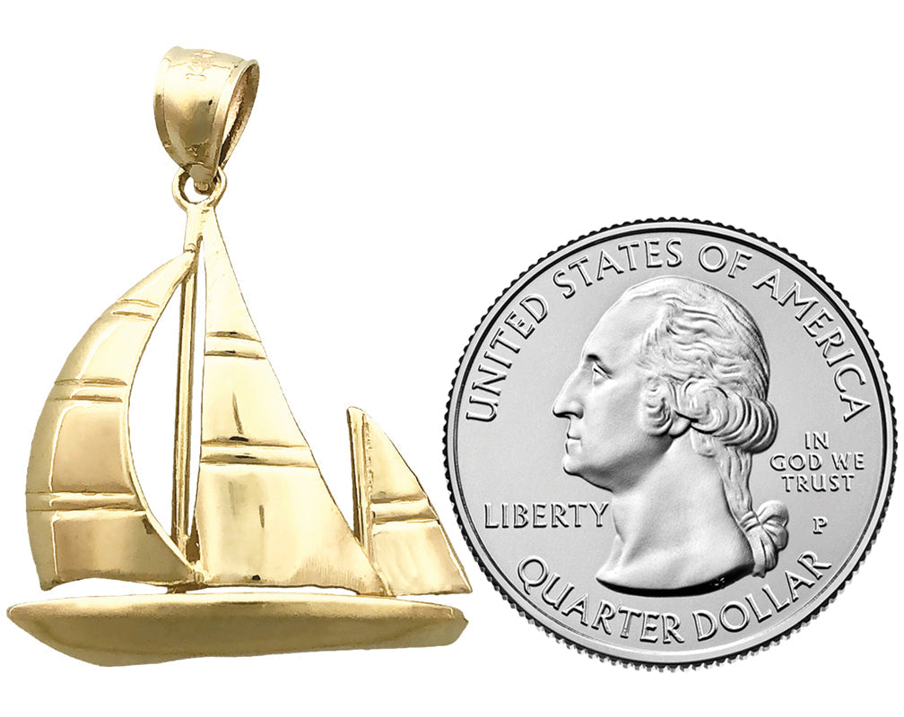 14K Gold Ketch-Segelboot-Anhänger, 24 mm