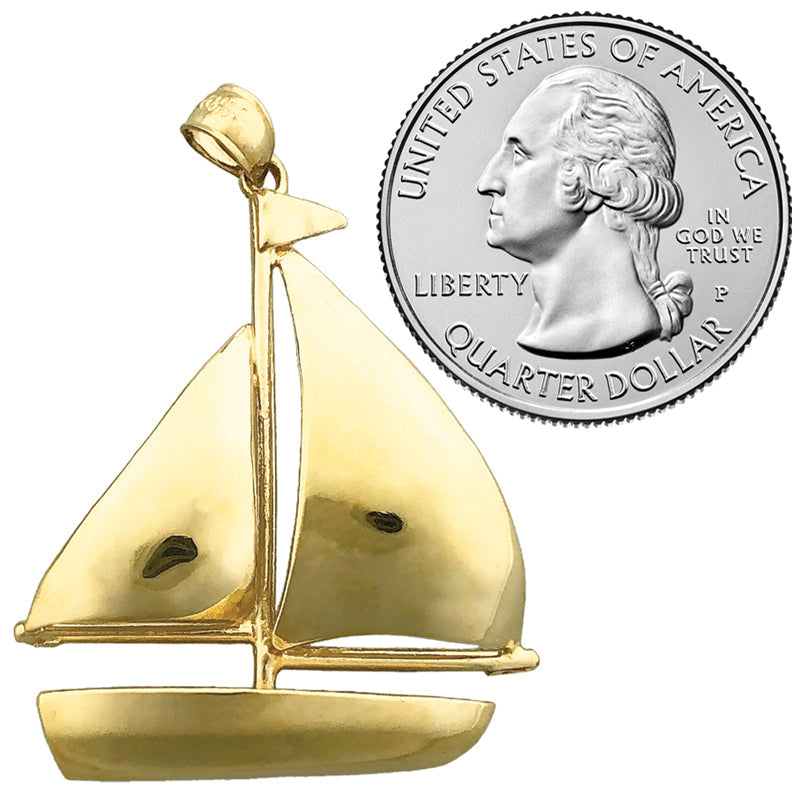 14K Gold Segelboot-Anhänger mit einzelnem Segel