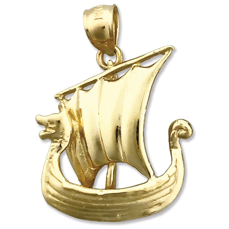 14K Gold 3D-Anhänger "Wikinger-Segelschiff