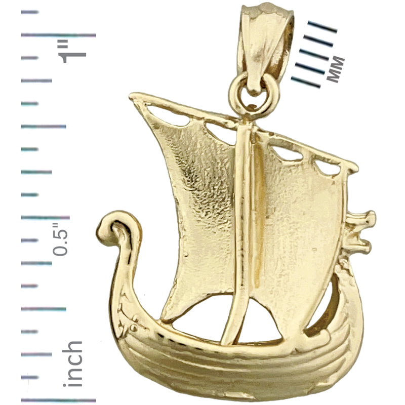 14K Gold 3D-Anhänger "Wikinger-Segelschiff