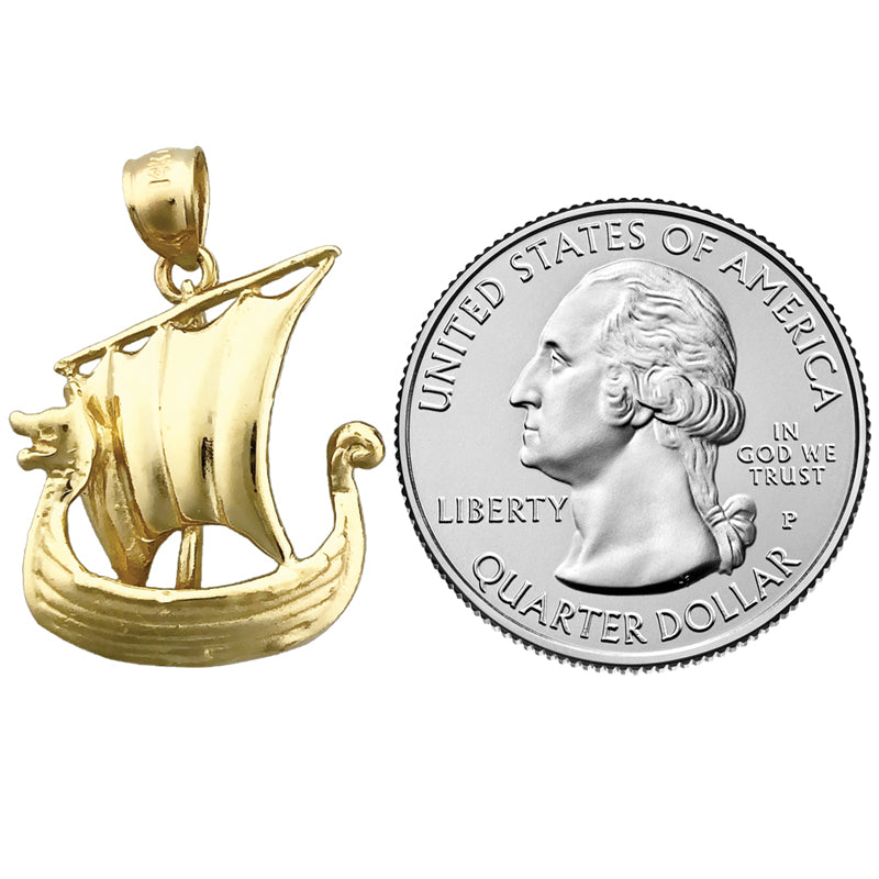 14K Gold 3D-Anhänger "Wikinger-Segelschiff