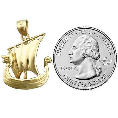 14K Gold 3D-Anhänger "Wikinger-Segelschiff
