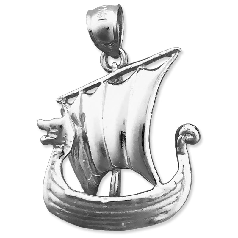 14K Gold 3D-Anhänger "Wikinger-Segelschiff