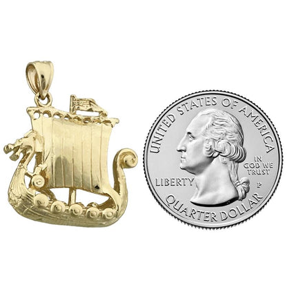 Anhänger Wikingerschiff 3D aus 14K Gold