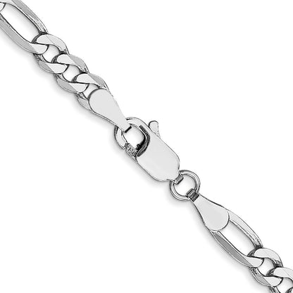 14K 4mm Weißgold Flach Figaro Kette Karabinerverschluss Halskette