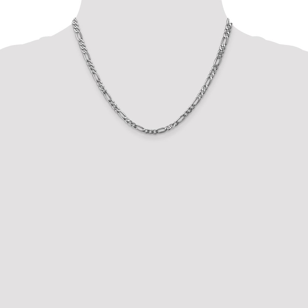 14K 4mm Weißgold Flach Figaro Kette Karabinerverschluss Halskette
