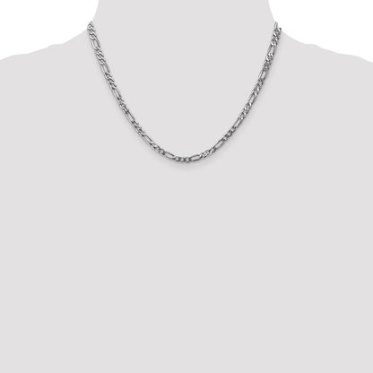 14K 4mm Weißgold Flach Figaro Kette Karabinerverschluss Halskette