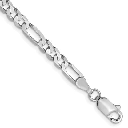 14K 4mm Weißgold Flach Figaro Kette Karabinerverschluss Armband