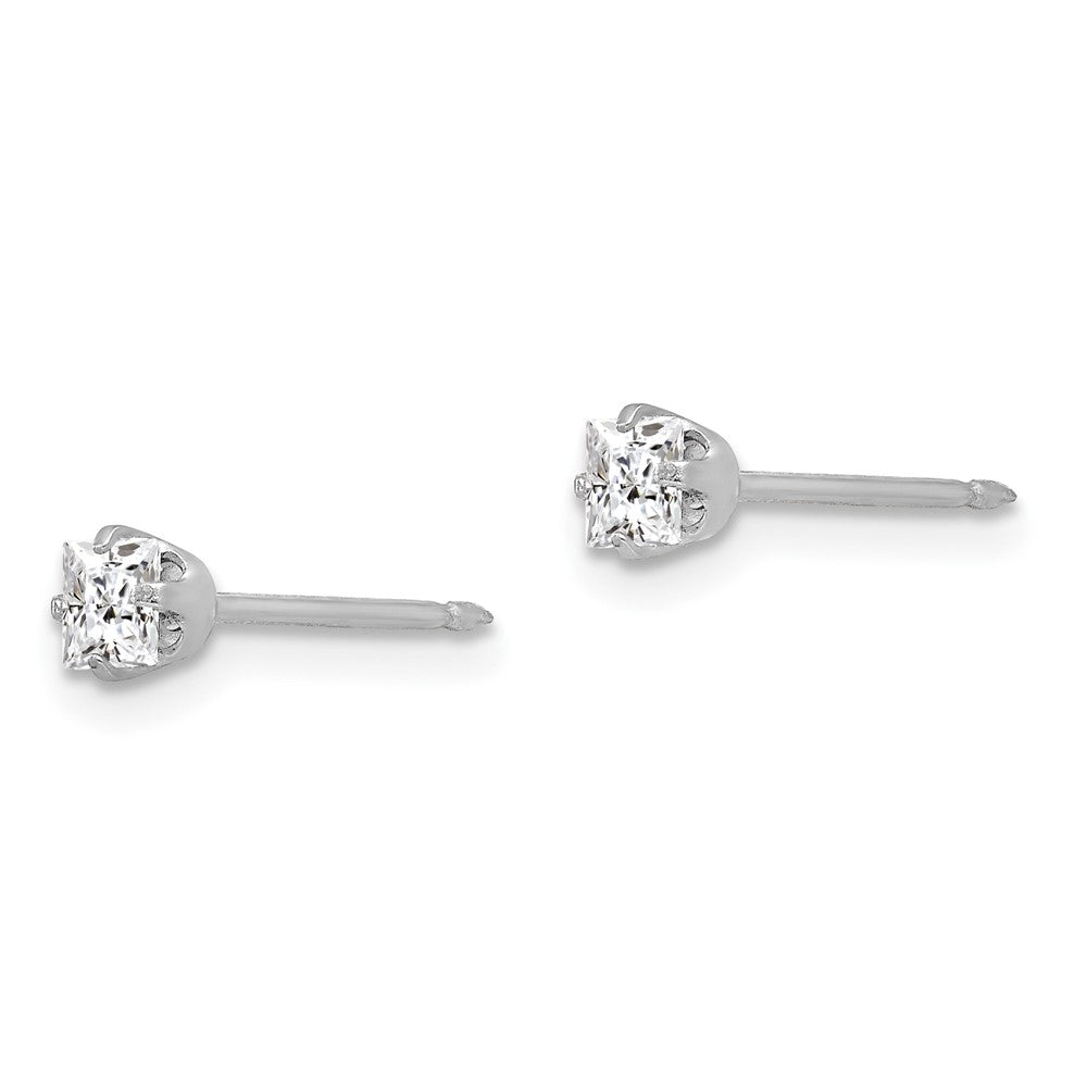 14K Weißgold Inverness 3mm Quadratisch Zirkonia Ohrstecker