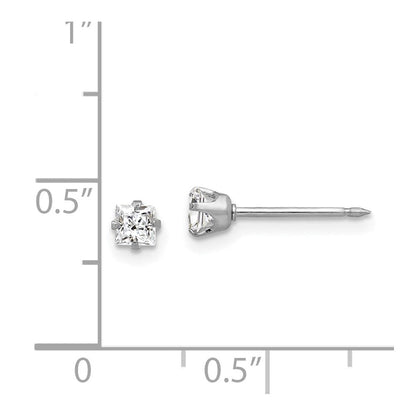 14K Weißgold Inverness 3mm Quadratisch Zirkonia Ohrstecker