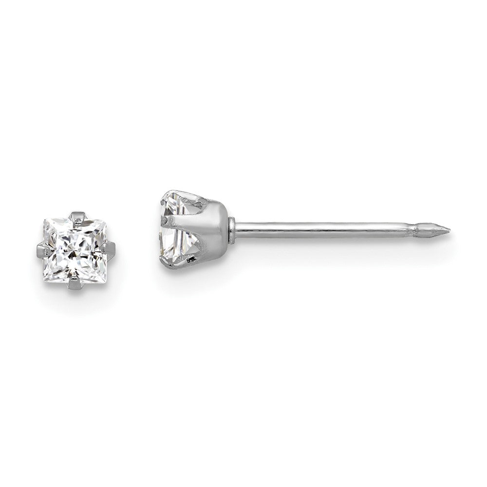 14K Weißgold Inverness 3mm Quadratisch Zirkonia Ohrstecker